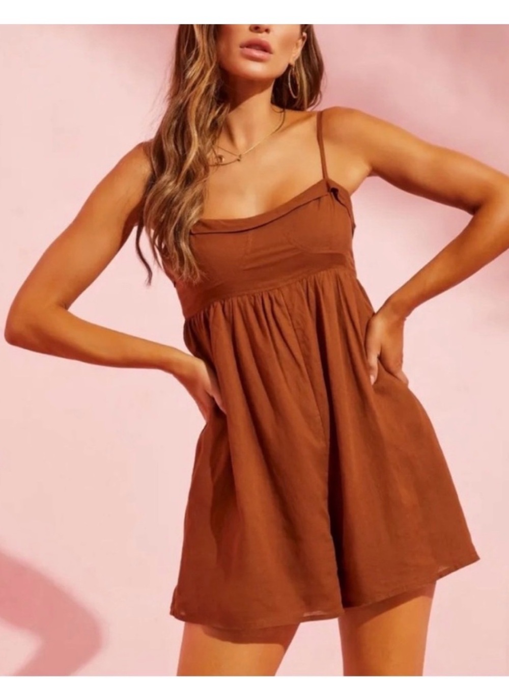 Vici Elaine Linen Babydoll Romper Sz M